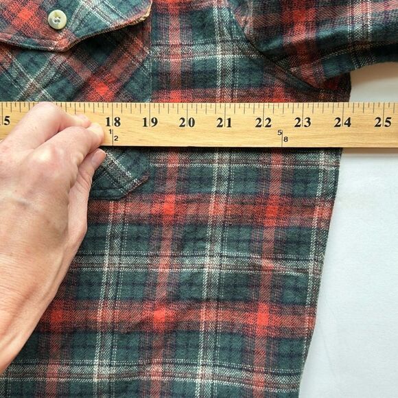 CQR‎ Flannel Button Up Shirt Dark Red / Orange Green Plaid Mens Size XL - Picture 12 of 13